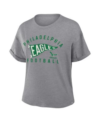 Women's Heather Gray Philadelphia Eagles Pennant Wave Tribute Tri-Blend Boxy T-Shirt