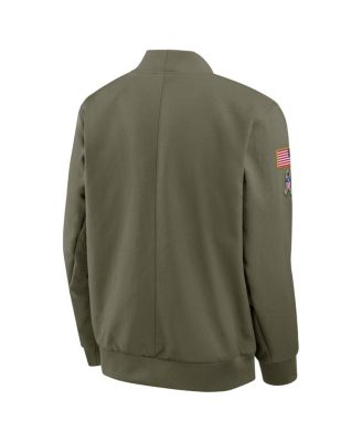 Men's Olive Detroit Lions 2025 Salute to Service Sideline Full-Zip Bomber Jacket