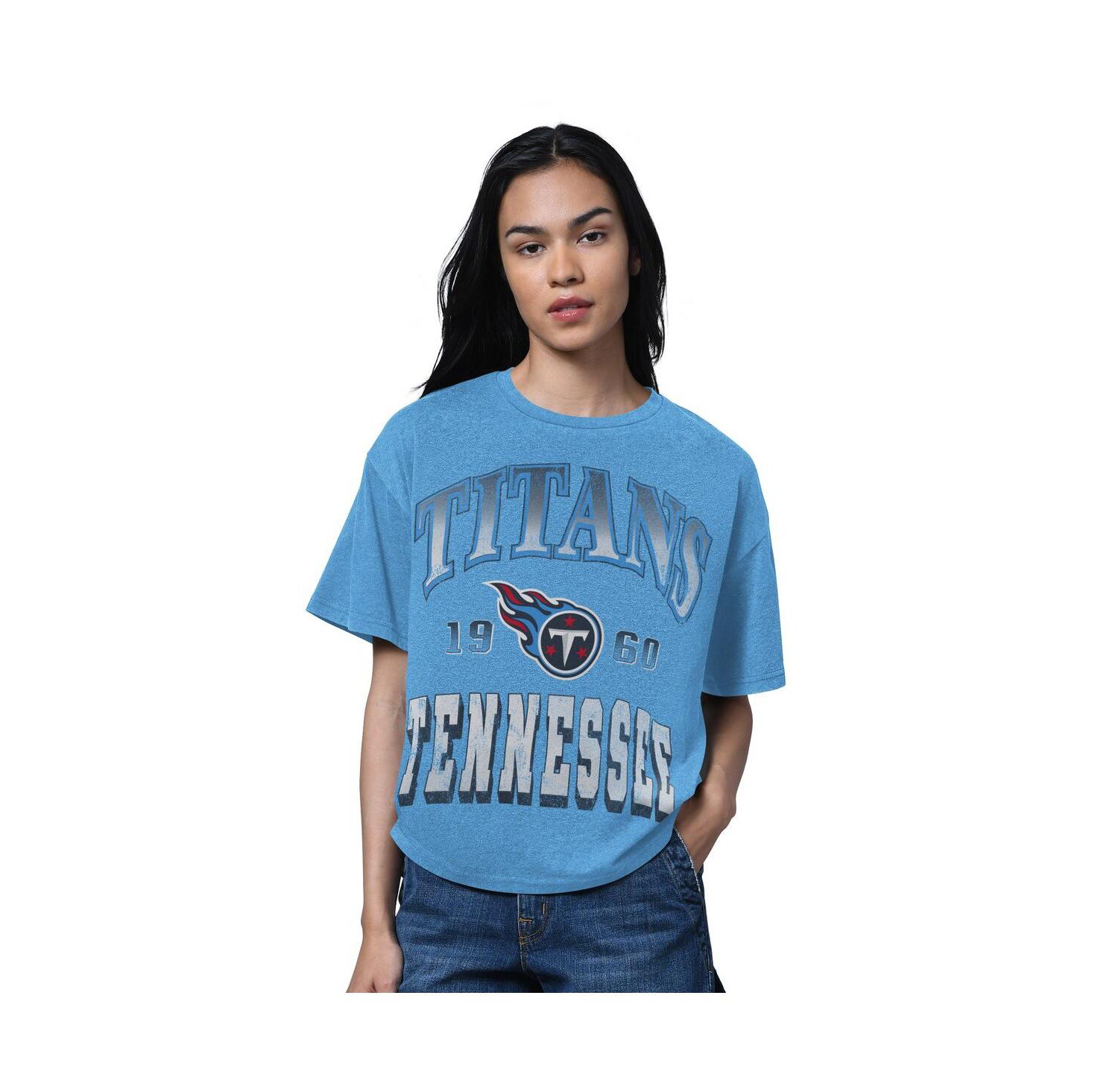 Women's Light Blue Tennessee Titans Oversized Hall of Fame T-Shirt
