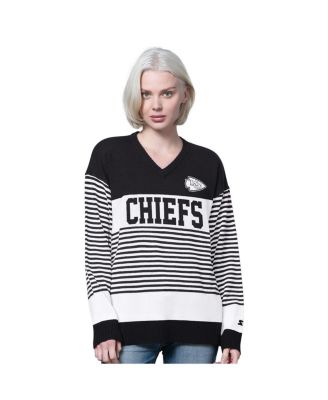 Starter - Women's Black Kansas City Chiefs No Huddle Striped V-Neck Sweater