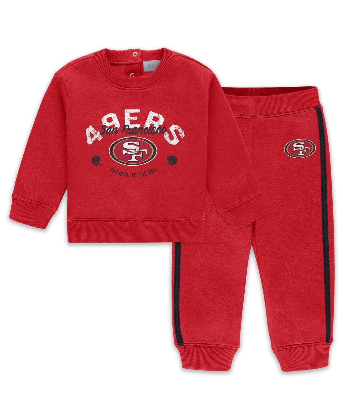 Wear By Erin Andrews Baby Boys And Girls 2-piece Scarlet San Francisco 49ers Fleece Crewneck And Pants Set In Red