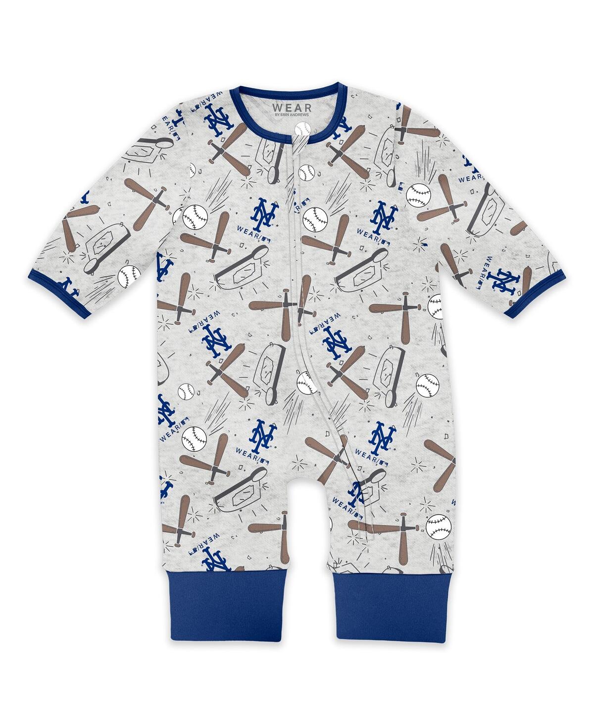 Wear By Erin Andrews Baby Boys And Girls 2-piece Heather Gray New York Mets Sleep And Play Full-zip Sleeper Bib Set In Blue
