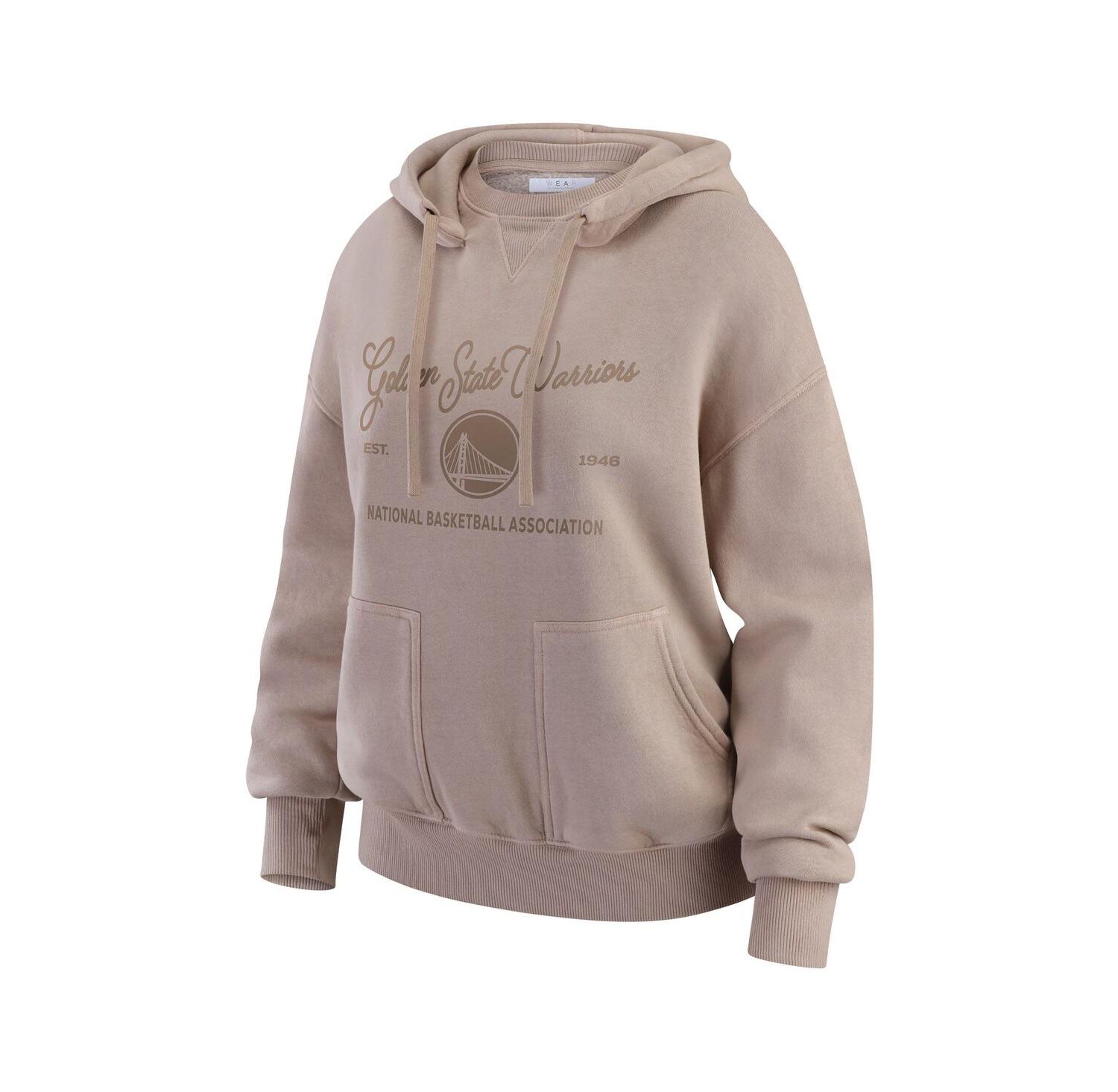 Women's Tan Golden State Warriors Washed Pullover Crew Neck Hoodie