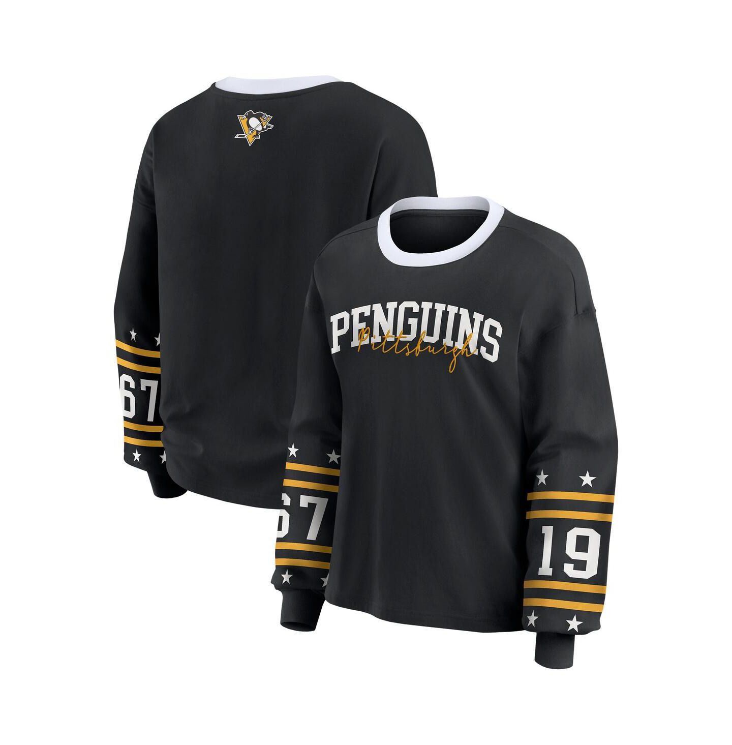Женская футболка WEAR by Erin Andrews Black Pittsburgh Penguins Long-Sleeve Sport — фото 1