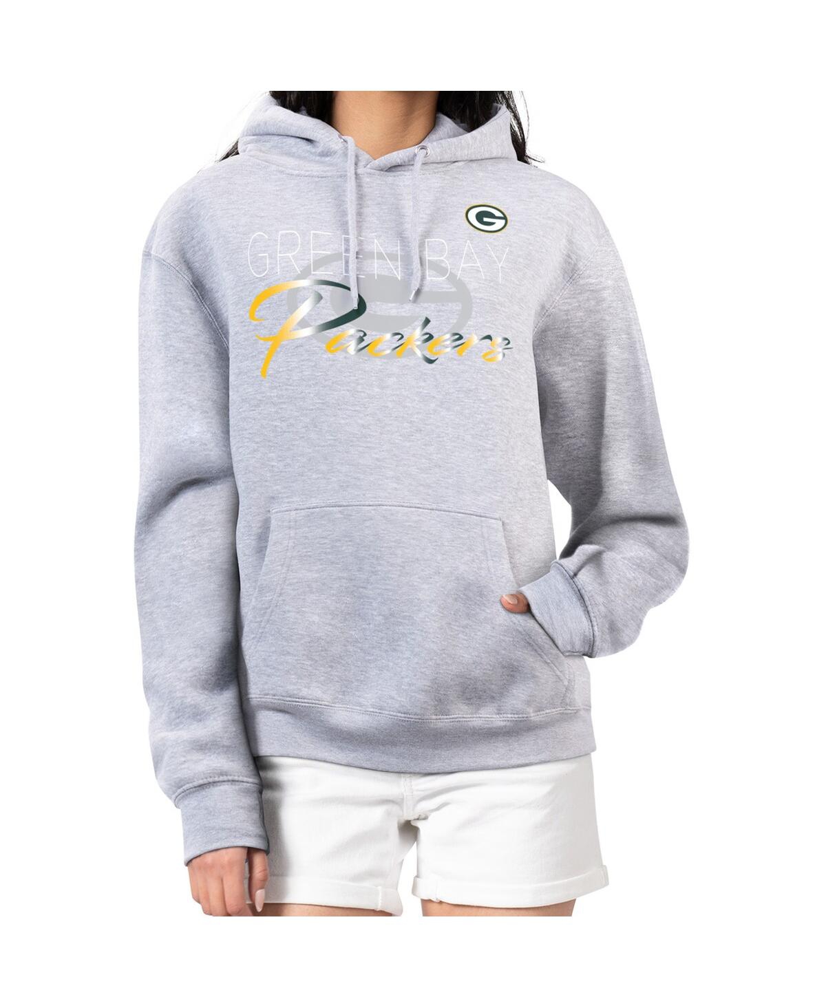 G-iii 4her By Carl Banks Women's Gray Green Bay Packers Shadow Logo Fleece Pullover Hoodie In Gray