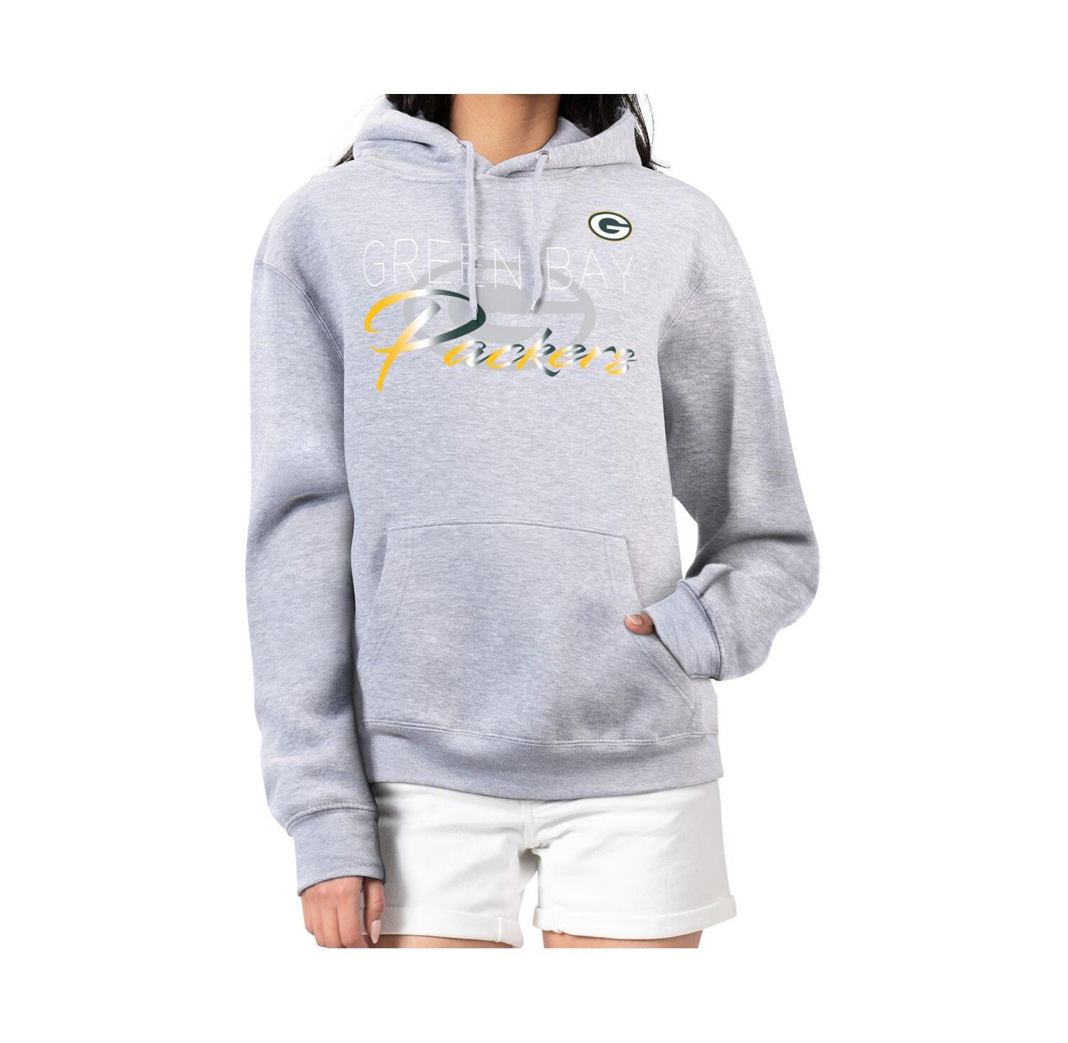 Women's Gray Green Bay Packers Shadow Logo Fleece Pullover Hoodie