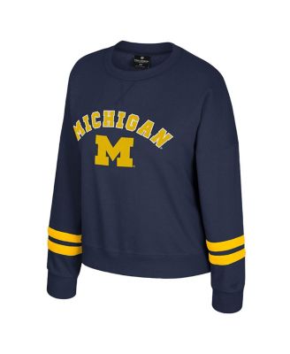 Women's Navy Michigan Wolverines Splashy Crewneck Fleece Sweatshirt