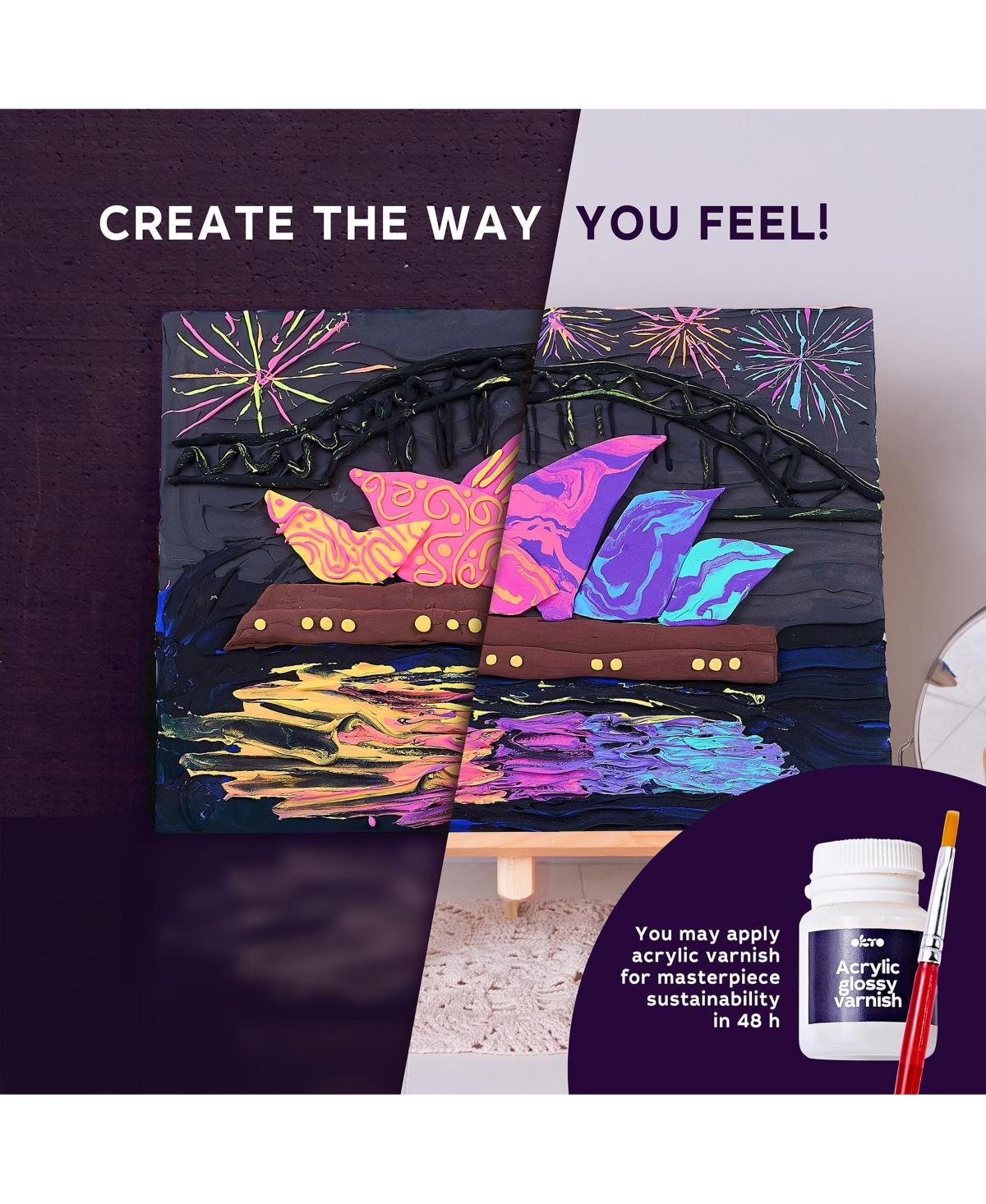 Wise Elk Okto Air-Dry Clay 3D Painting Kit – Sydney Opera House (11.8 x 15.7 in)