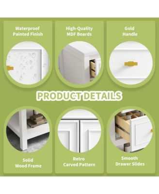 30-Inch Bathroom Vanity with Ceramic Sink Combo, Freestanding Single Vanity, 5 Drawers & Solid Wood Storage