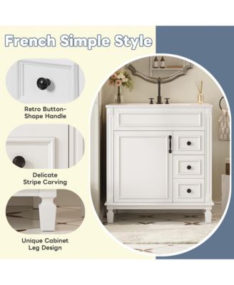 30-Inch Bathroom Vanity with Ceramic Sink, Small Bathroom Cabinet, 2 Drawers & Adjustable Storage Shelf
