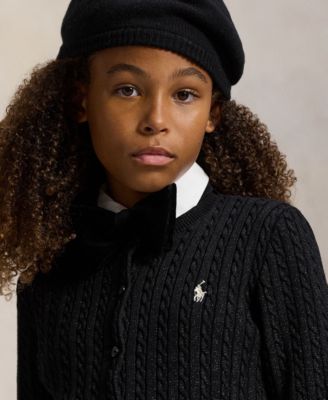 Girls 7-16 Metallic Cable Cotton-Blend Cardigan Sweater