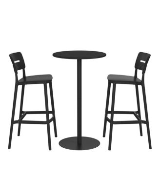 3-Piece Outdoor Adjustable Round Bar Height Patio Table Dining Set