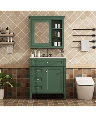 30'' Bathroom Vanity with Top Sink, Mirror Cabinet, 2 Drawers & Tip-out Drawer