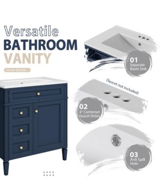 30'' Bathroom Vanity with Top Sink, Mirror Cabinet, 2 Drawers & Tip-out Drawer