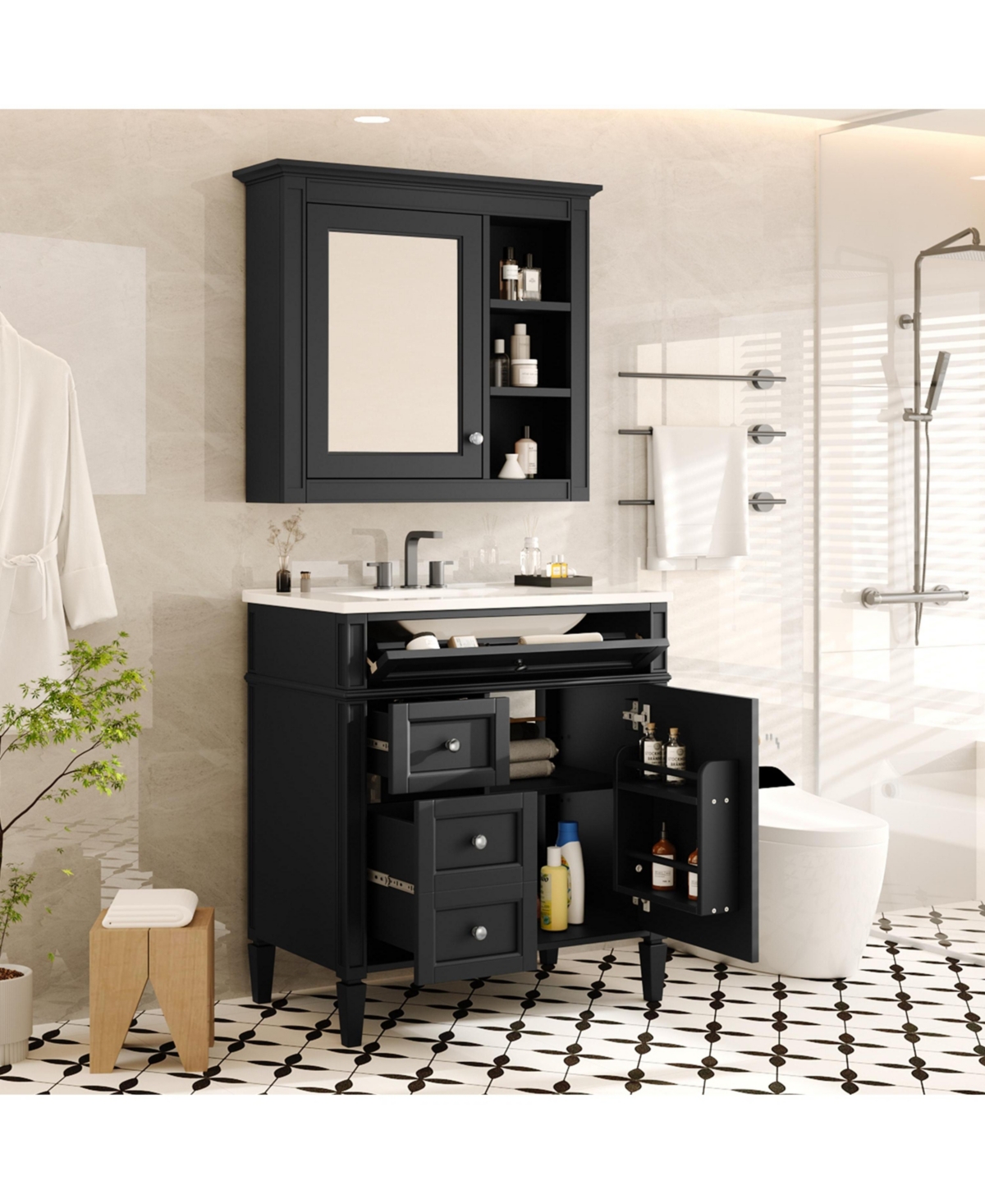 Casainc 30'' Bathroom Vanity with Top Sink, Mirror Cabinet