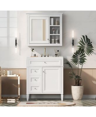 30'' Bathroom Vanity with Top Sink, Mirror Cabinet, 2 Drawers & Tip-out Drawer