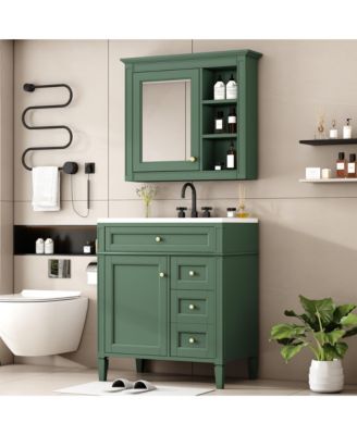 30'' Bathroom Vanity with Top Sink, Mirror Cabinet, 2 Drawers & Tip-out Drawer