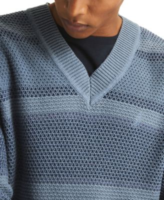 Men's Striped Long-Sleeve V-Neck Sweater