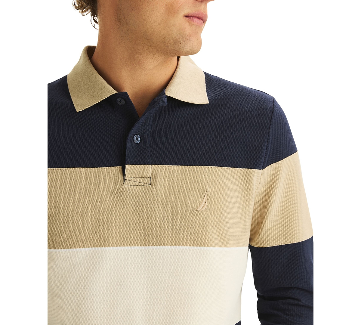Nautica Mens Classic Fit Colorblock Long-sleeve Polo In Blue