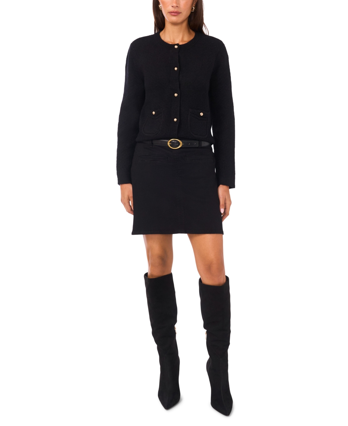 Vince Camuto Women's Patch Pockets Long Sleeves Cardigan In Black