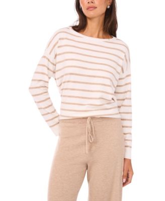 Vince Camuto - Women's Stripe Rolled Edge Long Sleeves Sweater