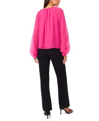 Women's Balloon Sleeve V-Neck Top