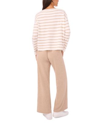 Women's Stripe Rolled Edge Long Sleeves Sweater