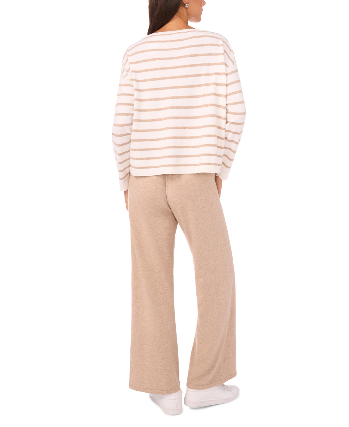 Vince Camuto Women's Stripe Rolled Edge Long Sleeves Sweater