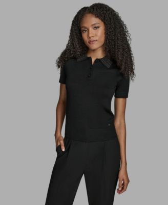 Women's Short Sleeve Embellished Collar Top