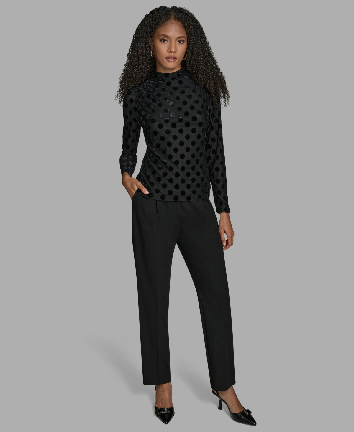 Bcbg Women's Polka Dot Print Long Sleeve Blouse In Black