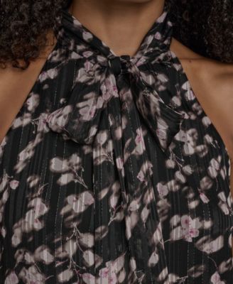 Women's Floral Print Tie Neck Blouse