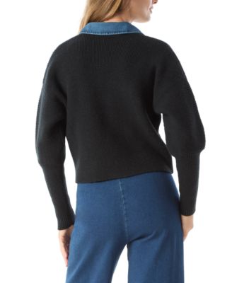 DO by Women's Michaela Sweater Denim Point Collar Mix Jacket