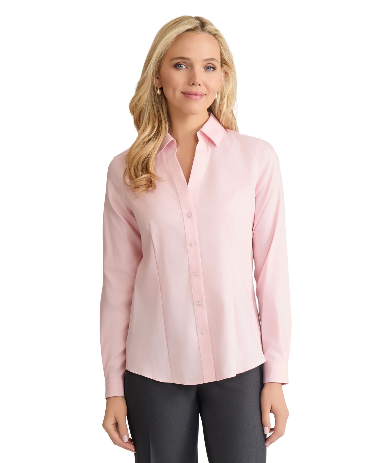 Petite Easy Care Button Up Long Sleeve Blouse