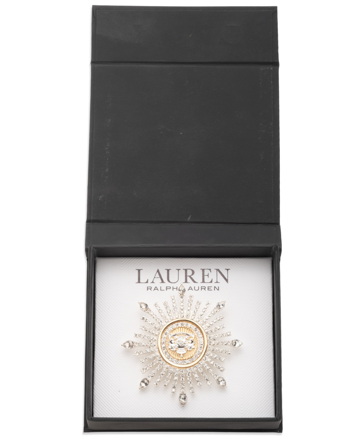 Ralph Lauren Two-tone Crystal Crest Burst Pin In Gold