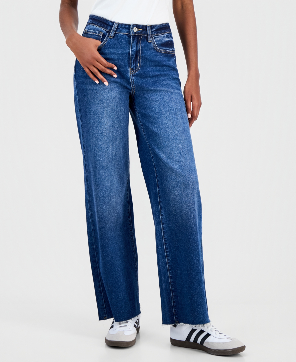 Indigo Rein Juniors' High-rise Curvy-fit Wide-leg Jeans In Blue