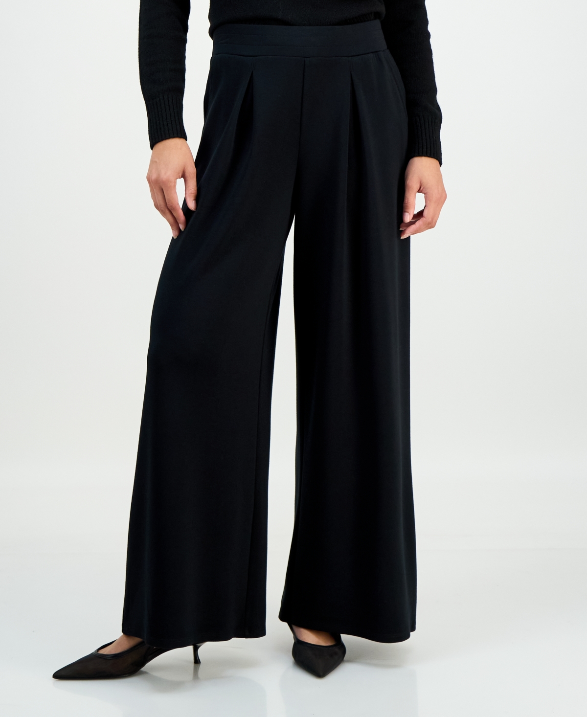 Inc International Concepts Petite Pull-on Flare-slit-hem Pants, Macy's Exclusive In Black