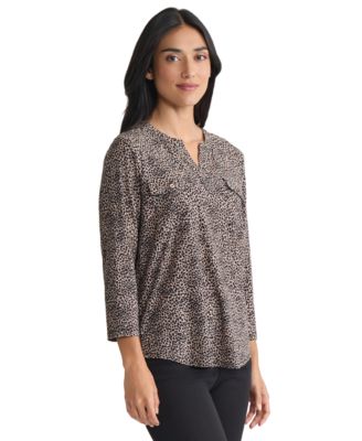 Women's Animal Print V-Neck Top