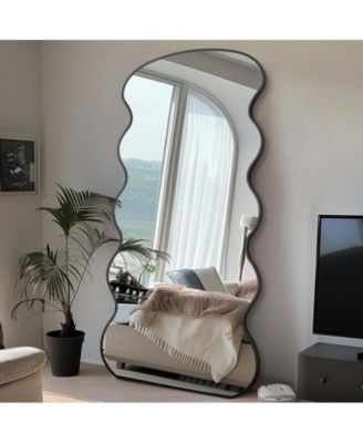 Full Length Mirror 76"x34" Wavy Mirror Full Length with Stand for Bedroom Living Room Cloakroom 