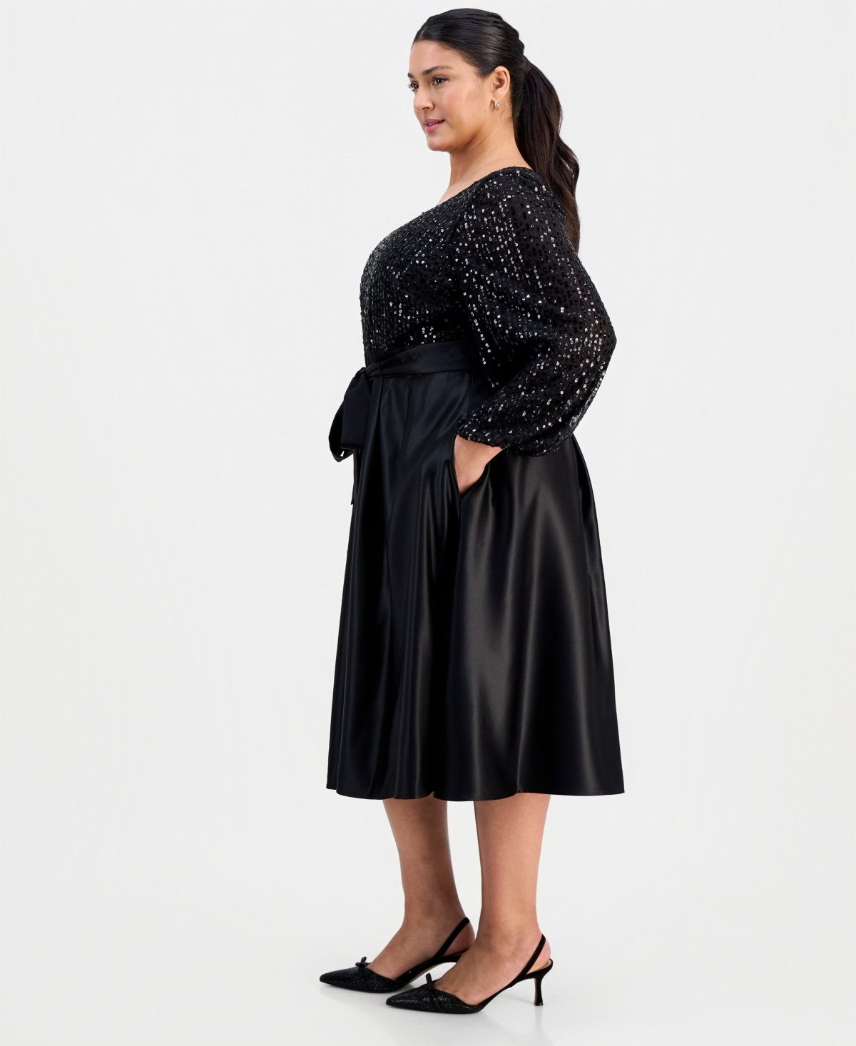 Alex Evenings Plus Sequin-Bodice Midi Dress