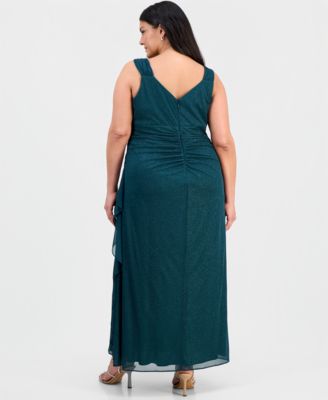 Plus Size Cowlneck Ruched Glitter Gown