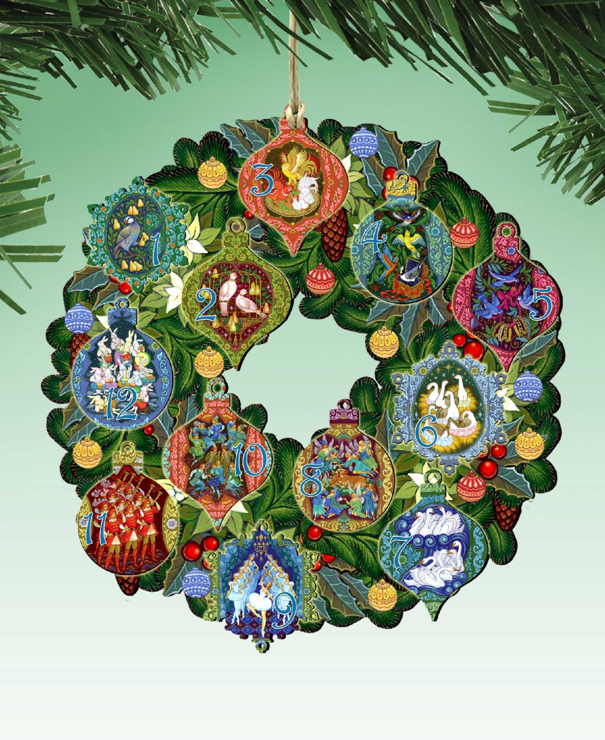 Designocracy 12 Days Of Christmas Wreath Ornament In Multi