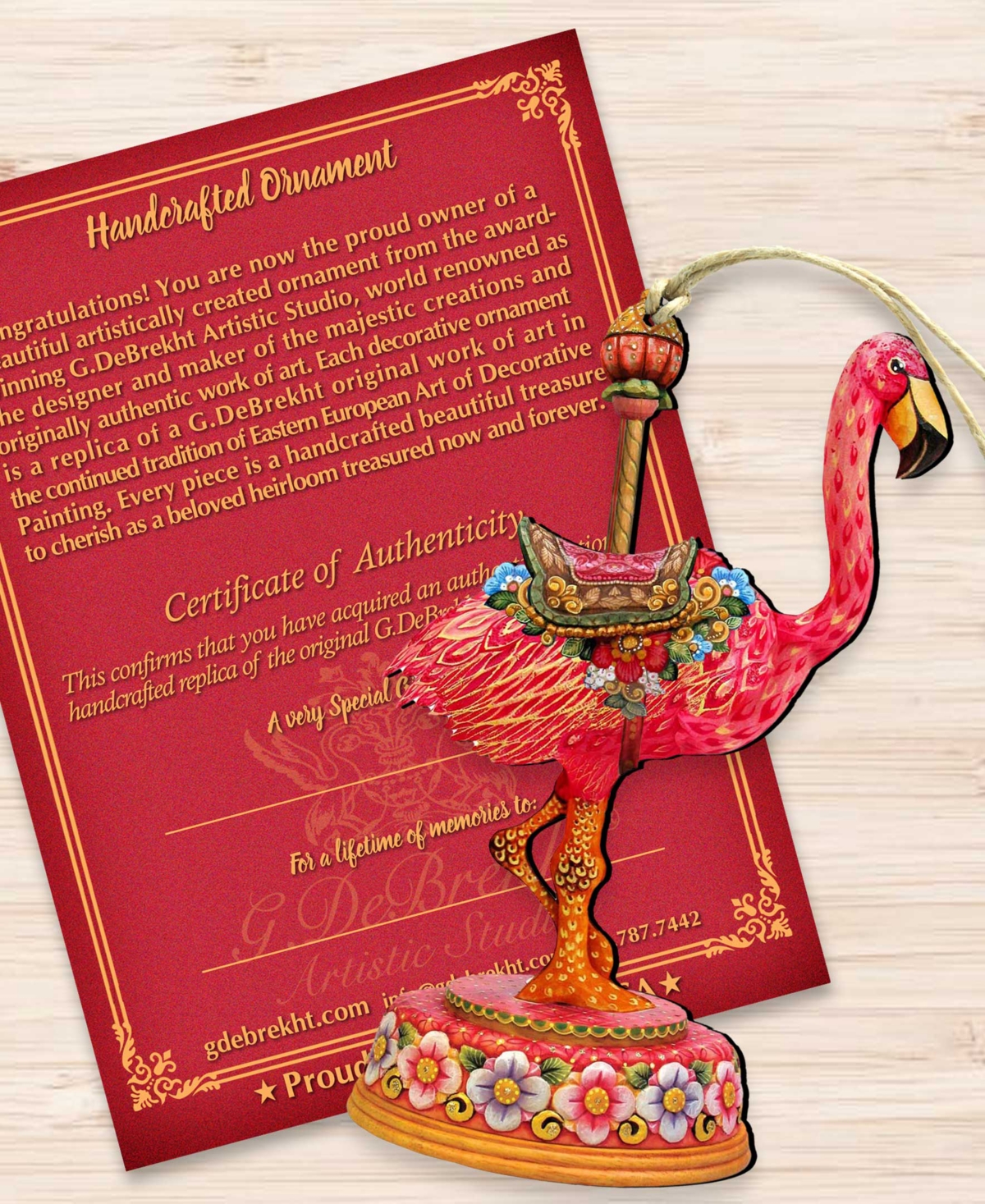 Designocracy Carousel Flamingo Holiday Wood Ornament In Multi
