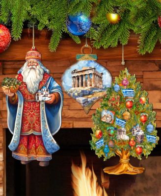 Greece Inspired Santa Ornaments, Set of 3