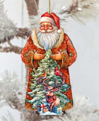 Santa with Forest Friends Wooden Ornament