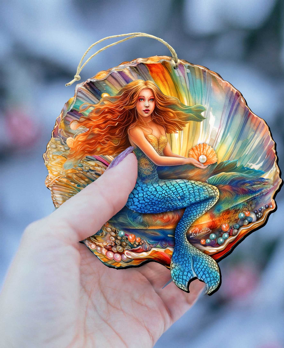 Designocracy Mermaid In The Shell Christmas Ornament In Multi