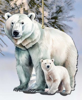 Polar Bear and Cub Christmas Wood Ornament
