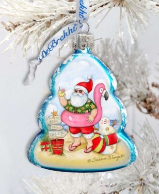 Santa with Flamingo Toy Glass Ornament