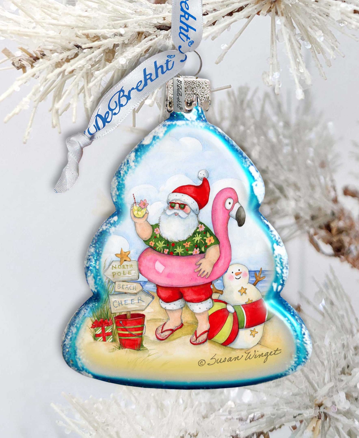 Designocracy Santa With Flamingo Toy Glass Ornaments In Multi