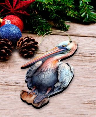 Pelicans Christmas Wooden Ornaments, Set of 3