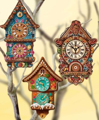 Miniature Clock Wooden Clip Ornaments, Set of 3